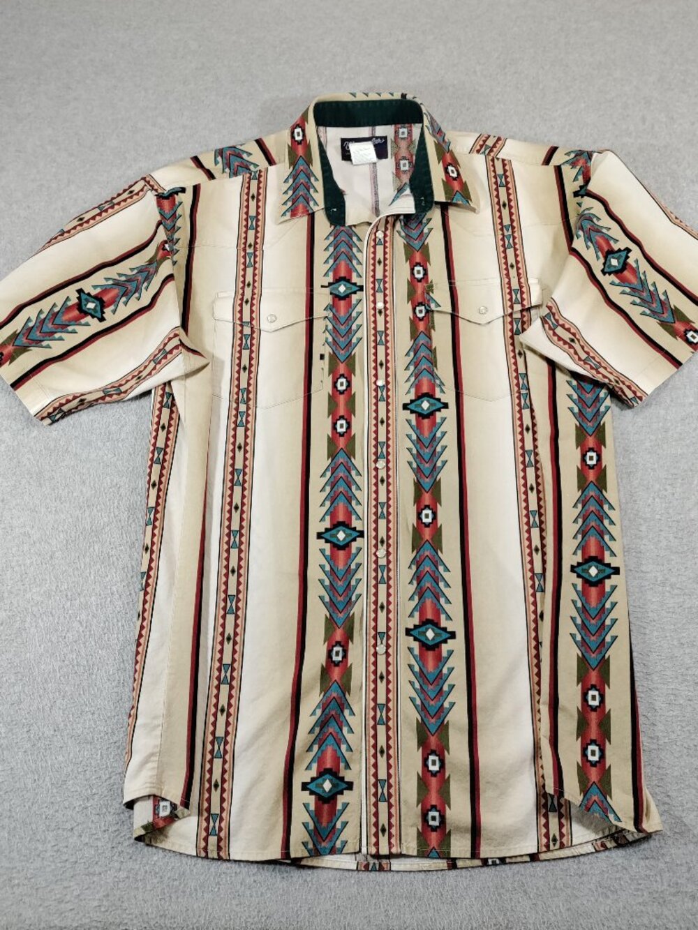 Wrangler Western Snap Shirt Mens 2XL* Beige Southwestern Geometric Stripe Cotton